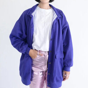 Vintage Miss Cambridge Purple Button Up Cardigan with Oversized Pocket Sweater L